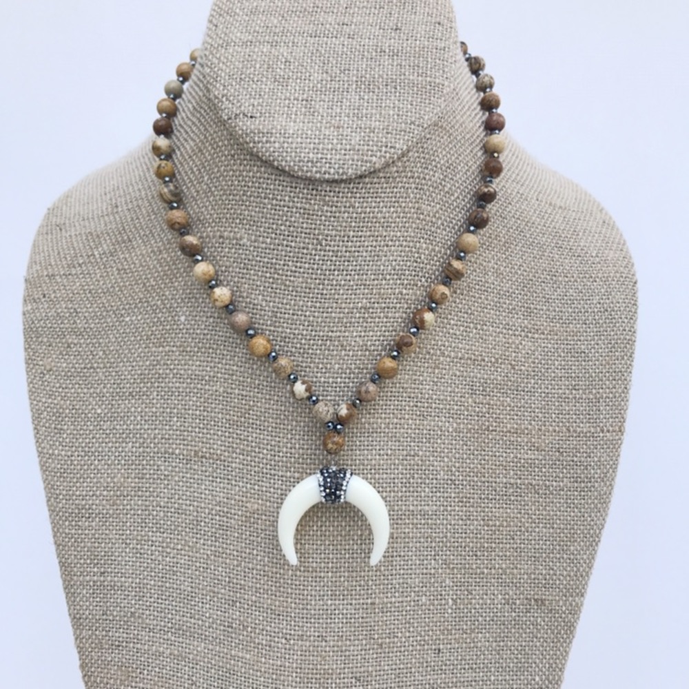 Jasper Beaded Horn Necklace